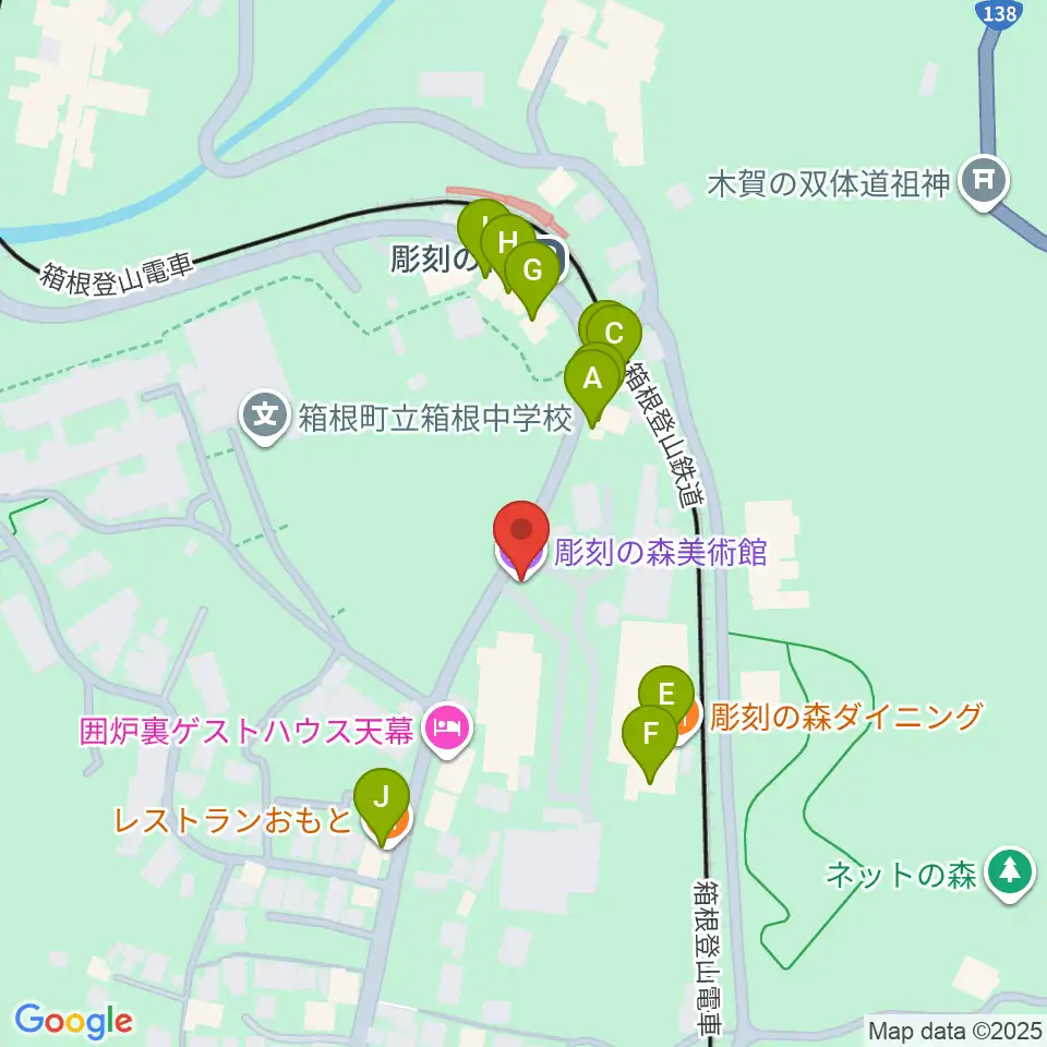 箱根 彫刻の森美術館周辺のファミレス・ファーストフード一覧地図