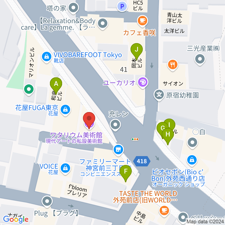 ワタリウム美術館周辺のファミレス・ファーストフード一覧地図