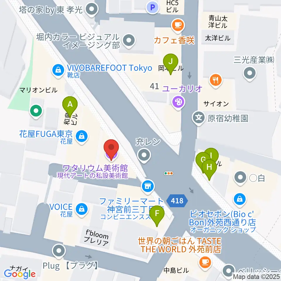 ワタリウム美術館周辺のファミレス・ファーストフード一覧地図