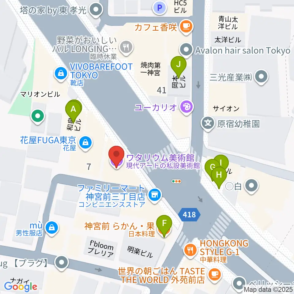 ワタリウム美術館周辺のファミレス・ファーストフード一覧地図