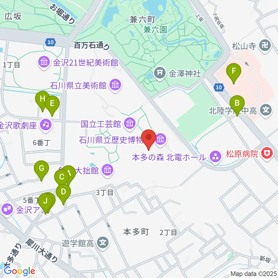 石川県立歴史博物館 いしかわ赤レンガミュージアム周辺のファミレス・ファーストフード一覧地図