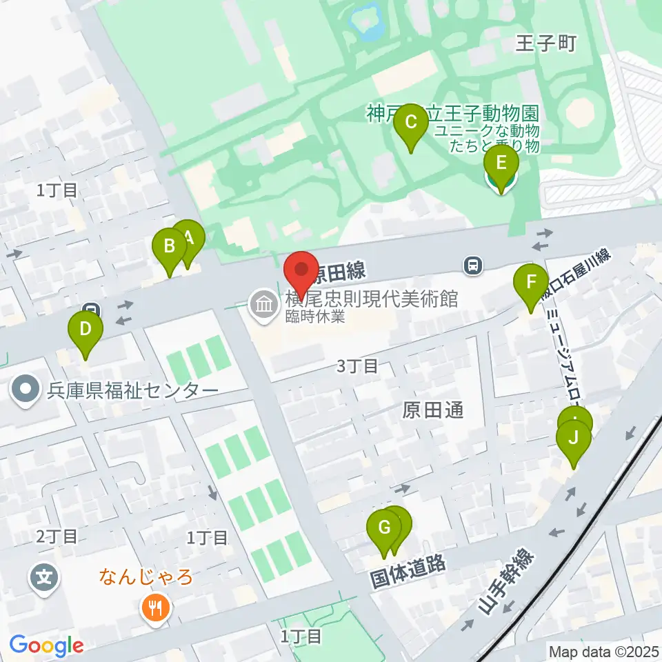 原田の森ギャラリー周辺のファミレス・ファーストフード一覧地図