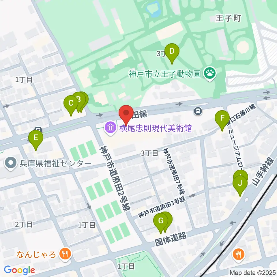 原田の森ギャラリー周辺のファミレス・ファーストフード一覧地図