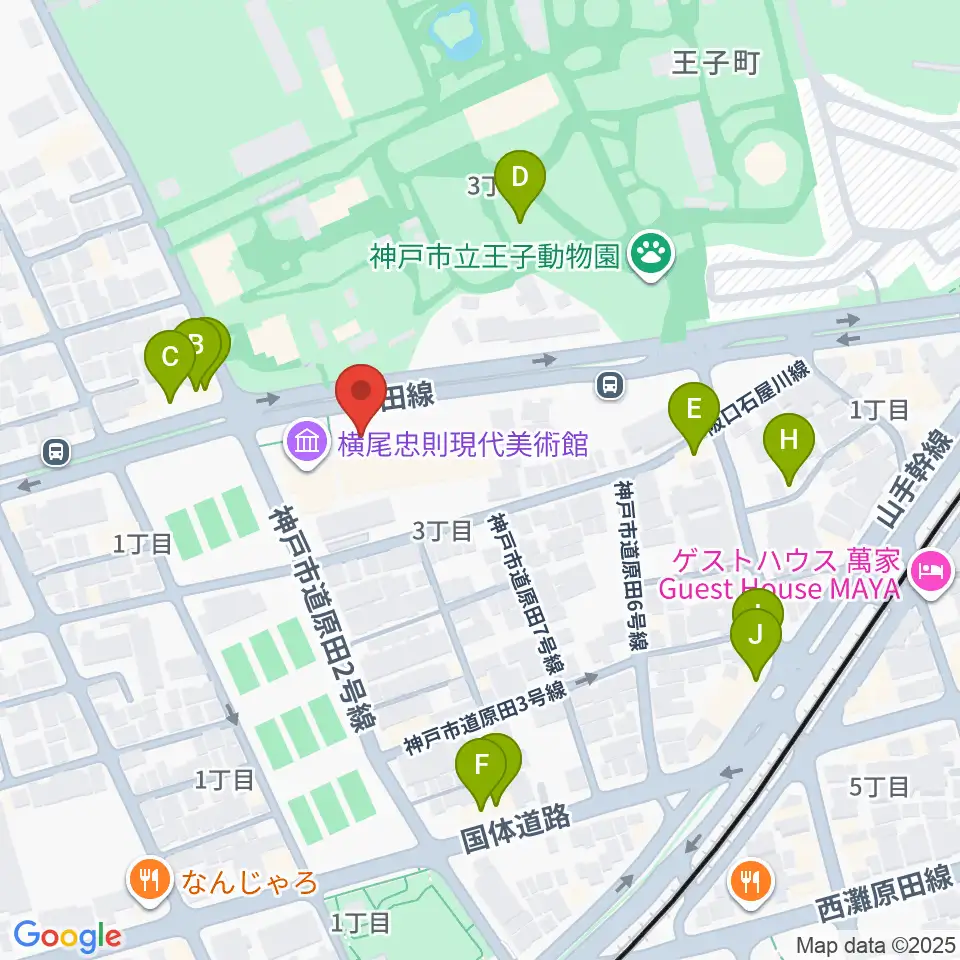 原田の森ギャラリー周辺のファミレス・ファーストフード一覧地図