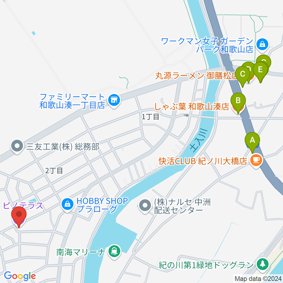 ピノテラス周辺のファミレス・ファーストフード一覧地図