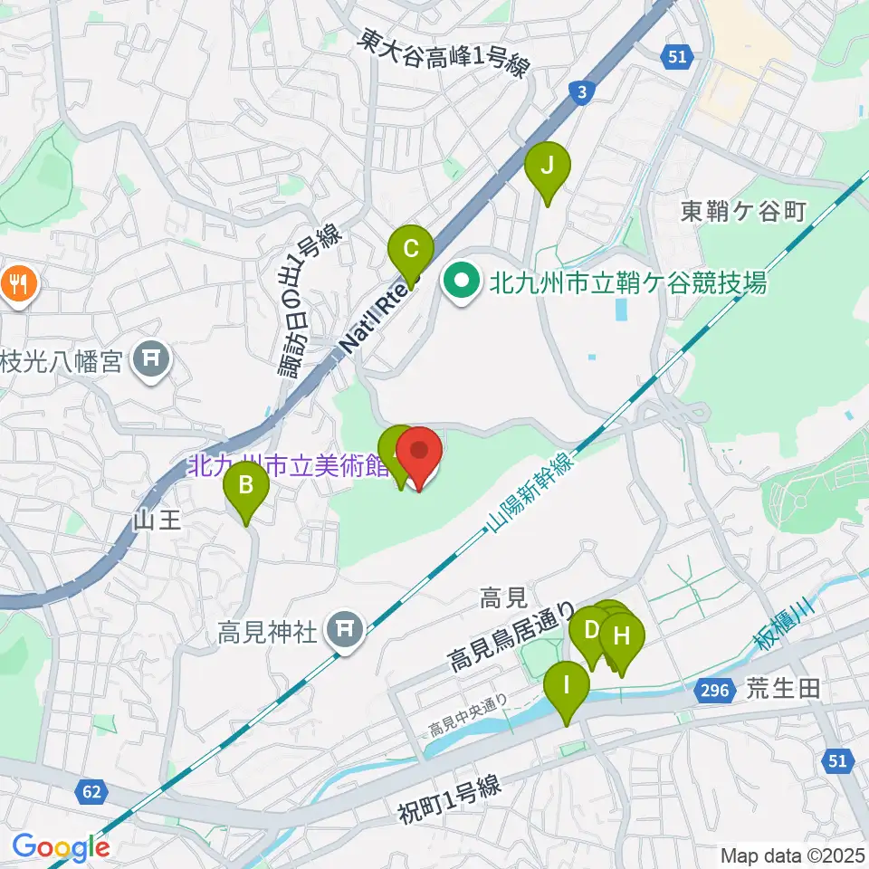 北九州市立美術館周辺のファミレス・ファーストフード一覧地図