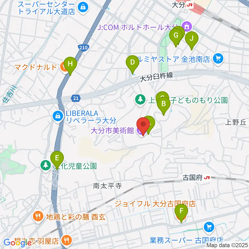 大分市美術館周辺のファミレス・ファーストフード一覧地図