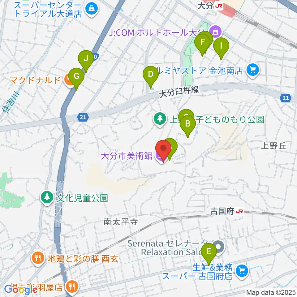 大分市美術館周辺のファミレス・ファーストフード一覧地図