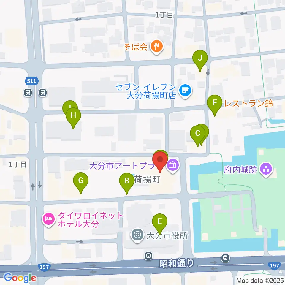 大分市アートプラザ周辺のファミレス・ファーストフード一覧地図