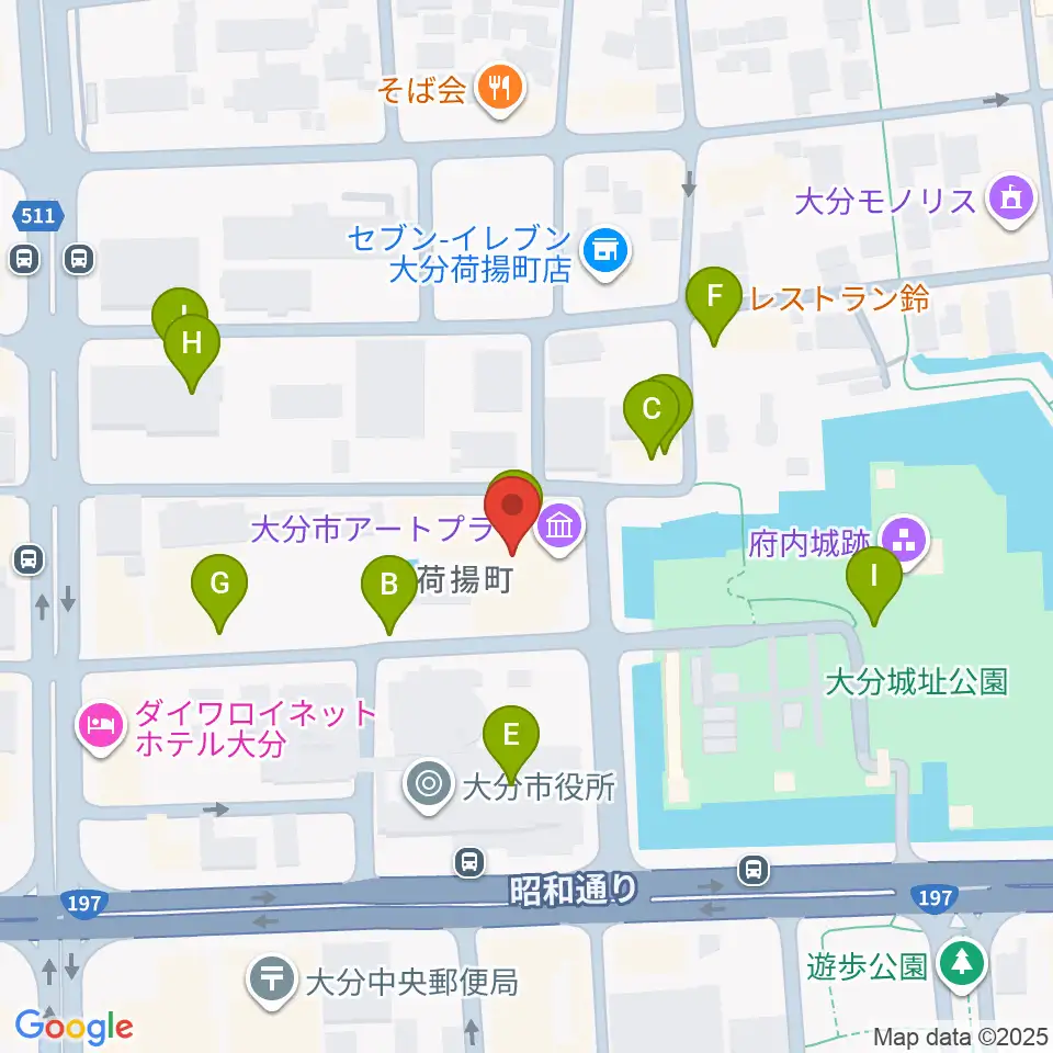 大分市アートプラザ周辺のファミレス・ファーストフード一覧地図