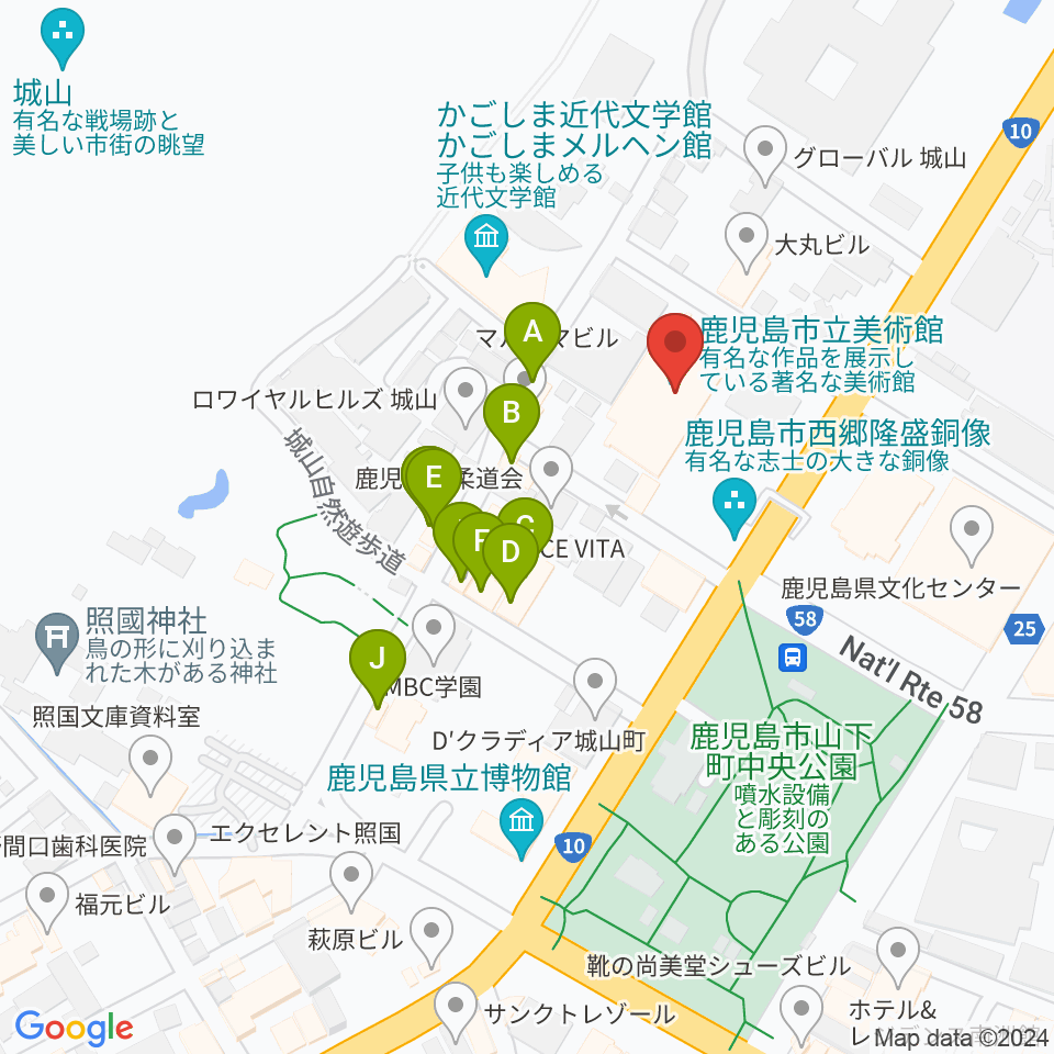 鹿児島市立美術館周辺のファミレス・ファーストフード一覧地図