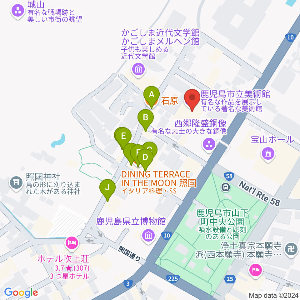 鹿児島市立美術館周辺のファミレス・ファーストフード一覧地図