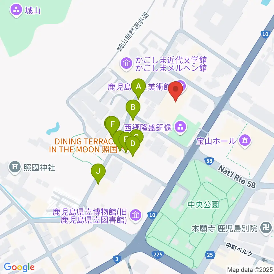 鹿児島市立美術館周辺のファミレス・ファーストフード一覧地図