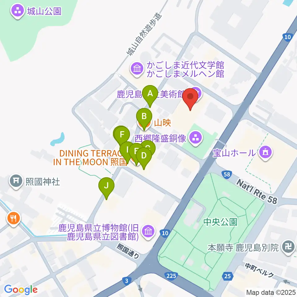 鹿児島市立美術館周辺のファミレス・ファーストフード一覧地図