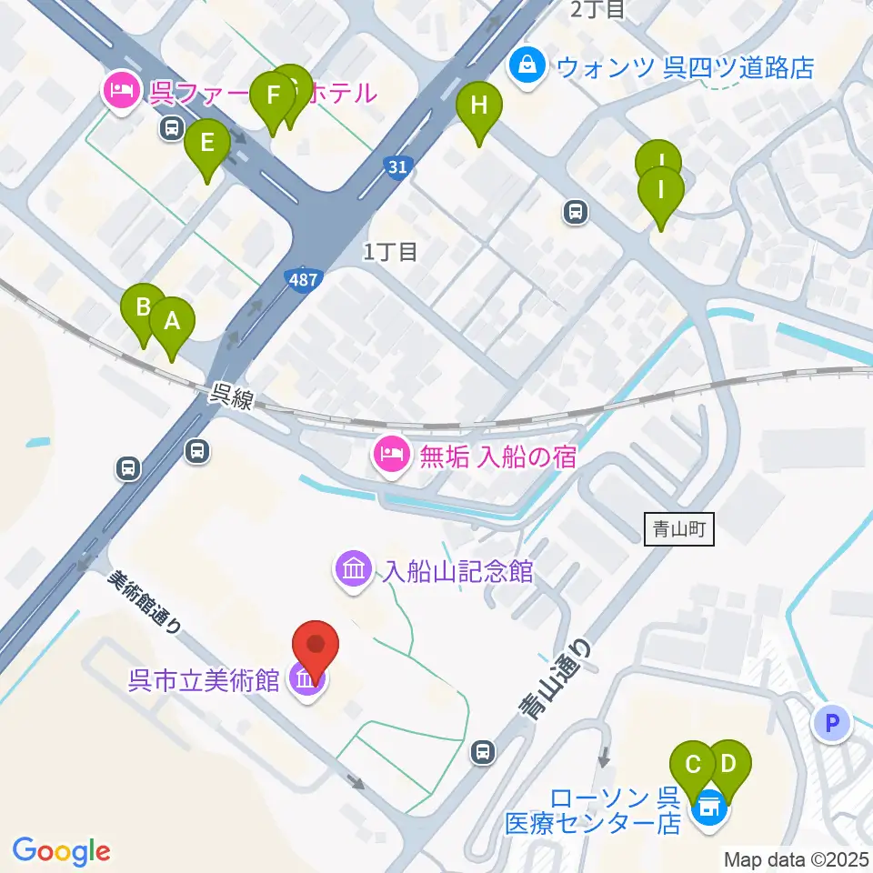 呉市立美術館周辺のファミレス・ファーストフード一覧地図