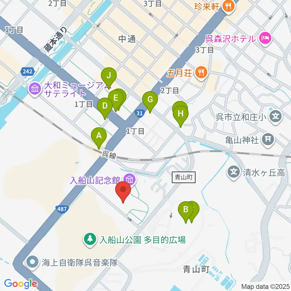 呉市立美術館周辺のファミレス・ファーストフード一覧地図