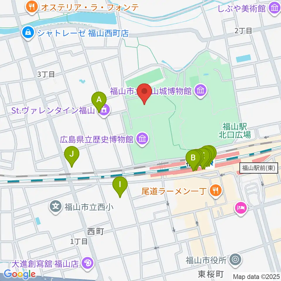 ふくやま美術館周辺のファミレス・ファーストフード一覧地図