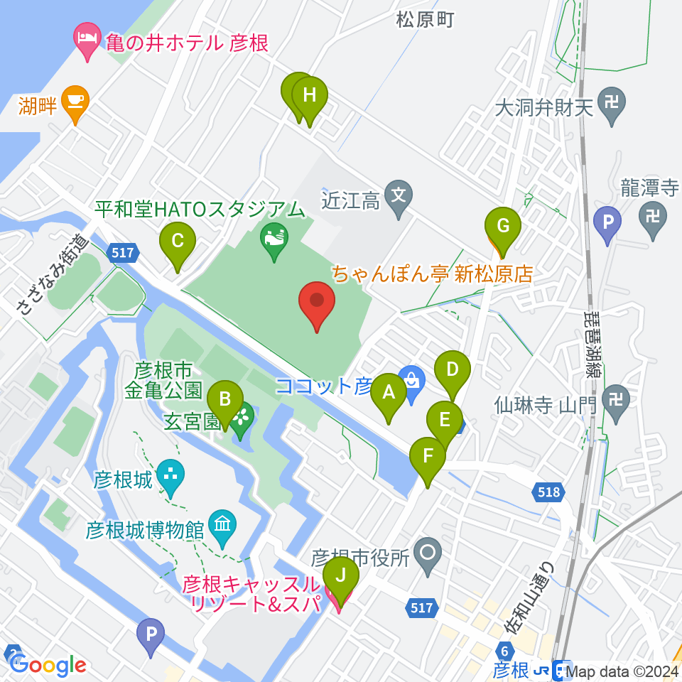 HPLベースボールパーク周辺のファミレス・ファーストフード一覧地図