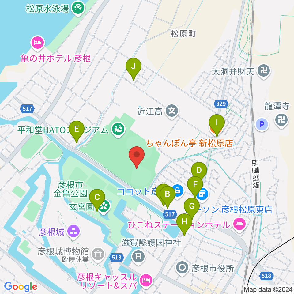 HPLベースボールパーク周辺のファミレス・ファーストフード一覧地図