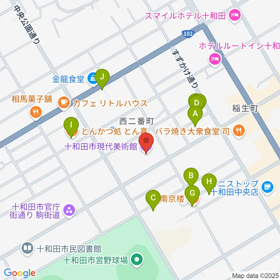 十和田市現代美術館周辺のファミレス・ファーストフード一覧地図