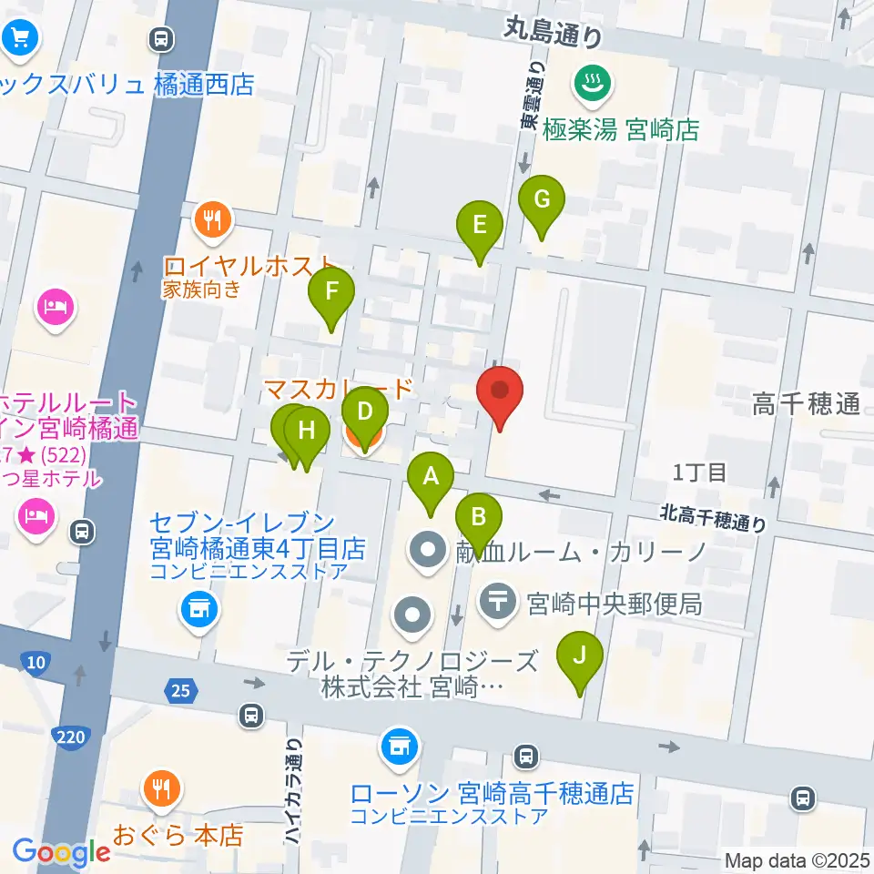 宮崎キネマ館周辺のファミレス・ファーストフード一覧地図