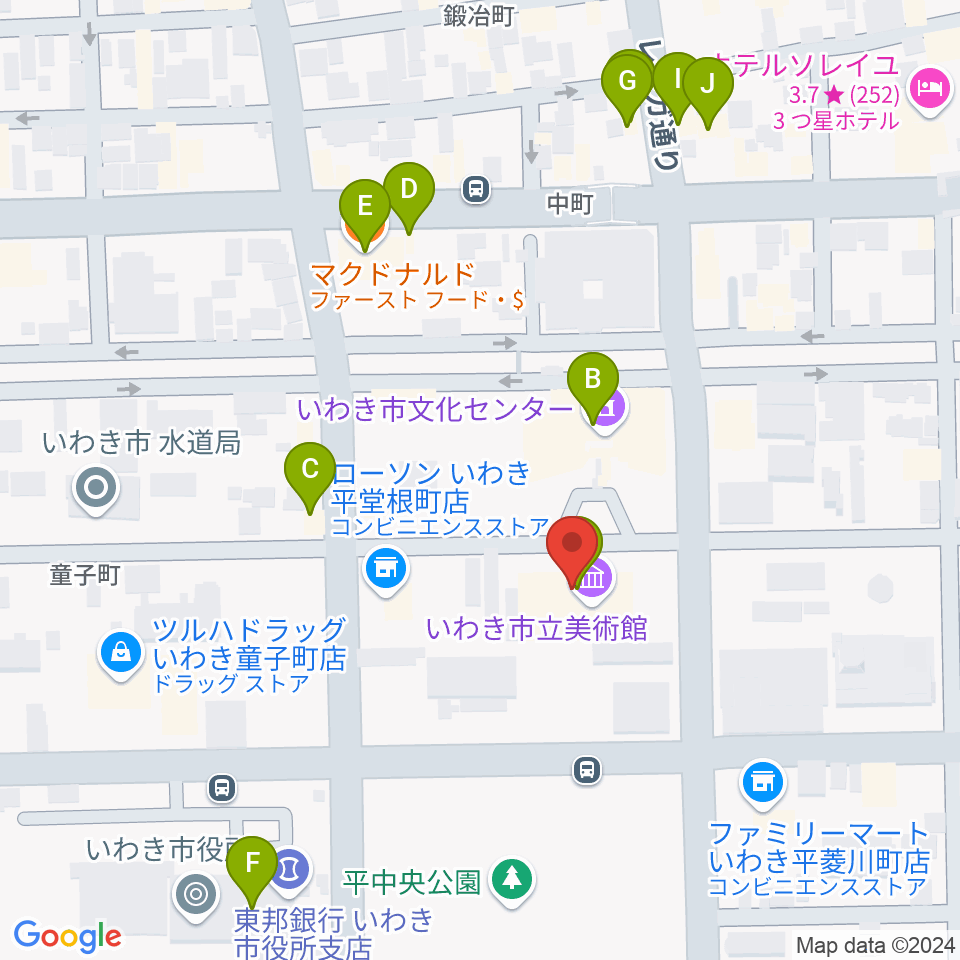 いわき市立美術館周辺のファミレス・ファーストフード一覧地図