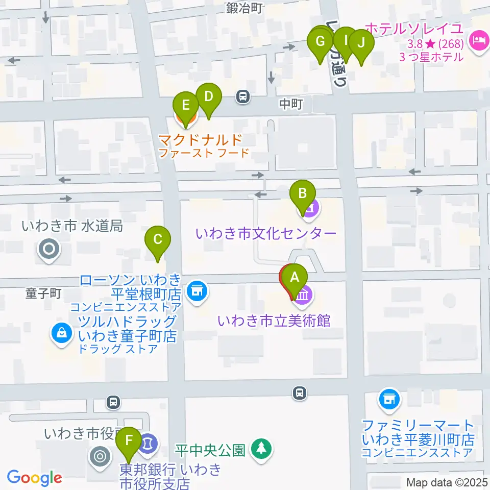 いわき市立美術館周辺のファミレス・ファーストフード一覧地図