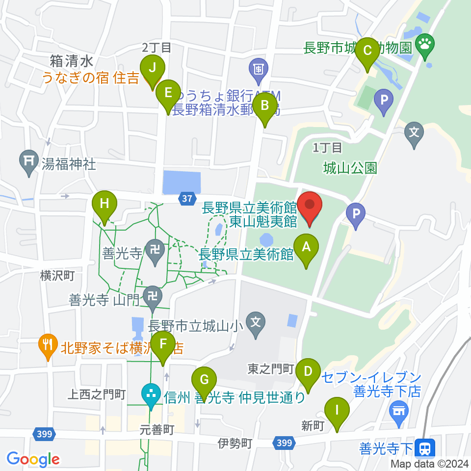 東山魁夷館周辺のファミレス・ファーストフード一覧地図