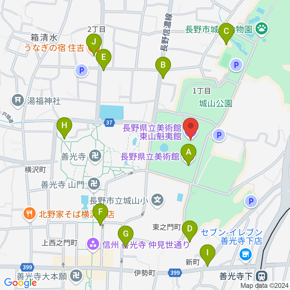 東山魁夷館周辺のファミレス・ファーストフード一覧地図