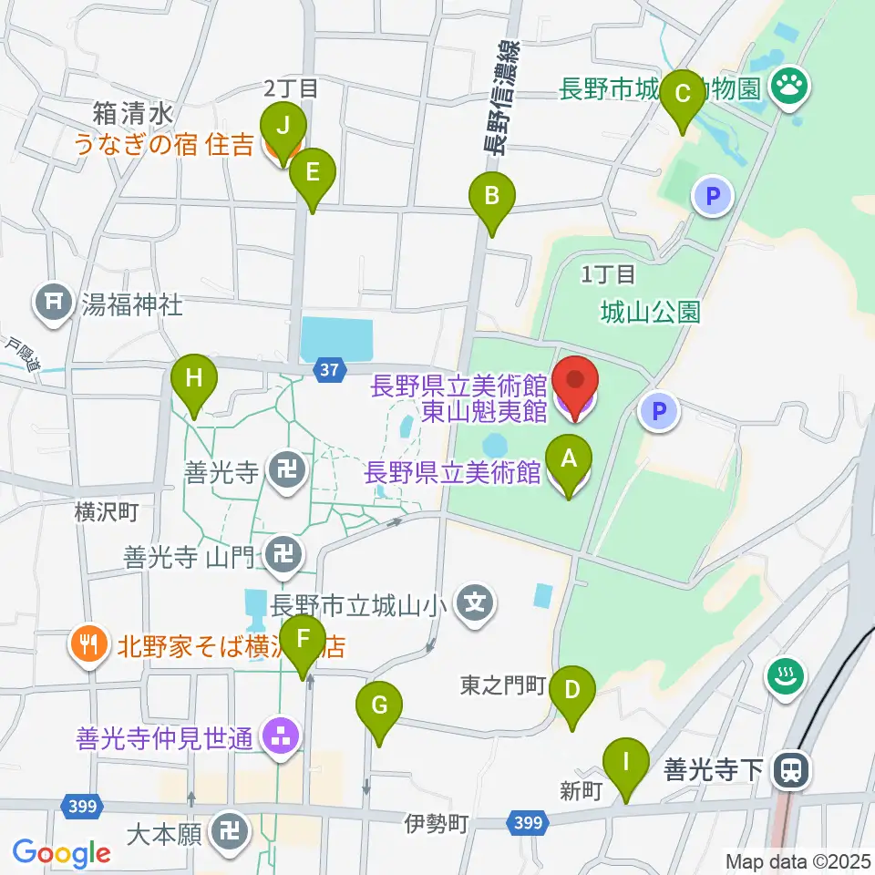 東山魁夷館周辺のファミレス・ファーストフード一覧地図