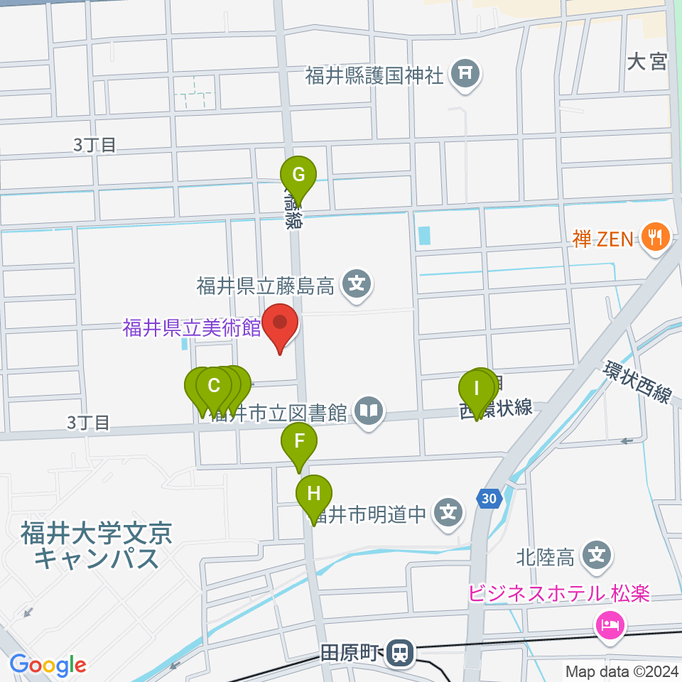 福井県立美術館周辺のファミレス・ファーストフード一覧地図