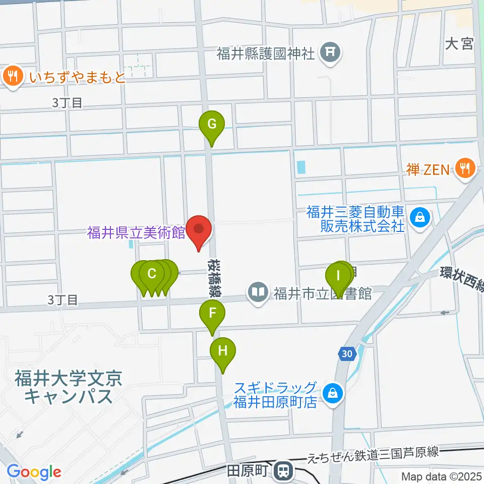 福井県立美術館周辺のファミレス・ファーストフード一覧地図