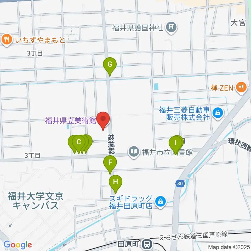 福井県立美術館周辺のファミレス・ファーストフード一覧地図