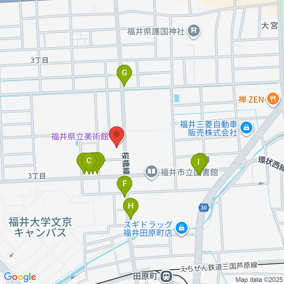 福井県立美術館周辺のファミレス・ファーストフード一覧地図