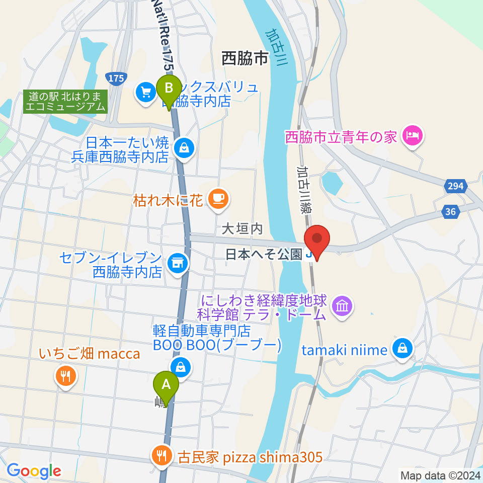 西脇市岡之山美術館周辺のファミレス・ファーストフード一覧地図