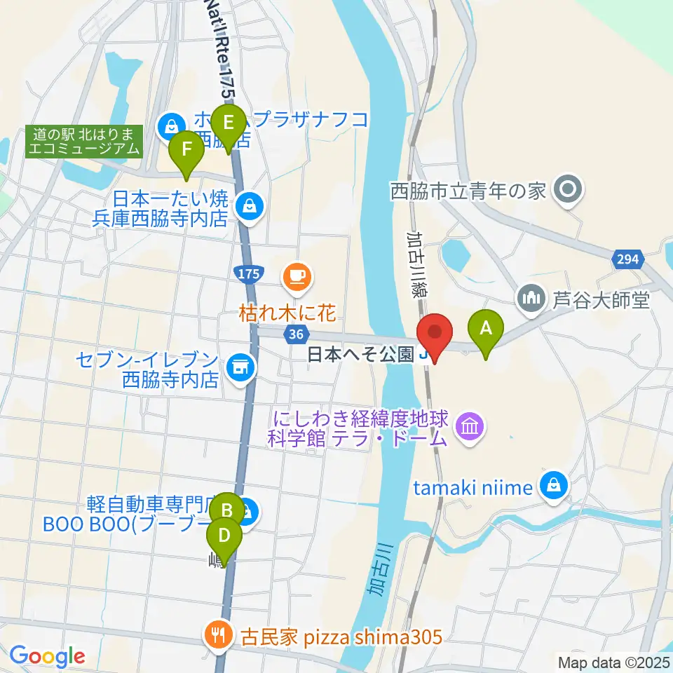 西脇市岡之山美術館周辺のファミレス・ファーストフード一覧地図