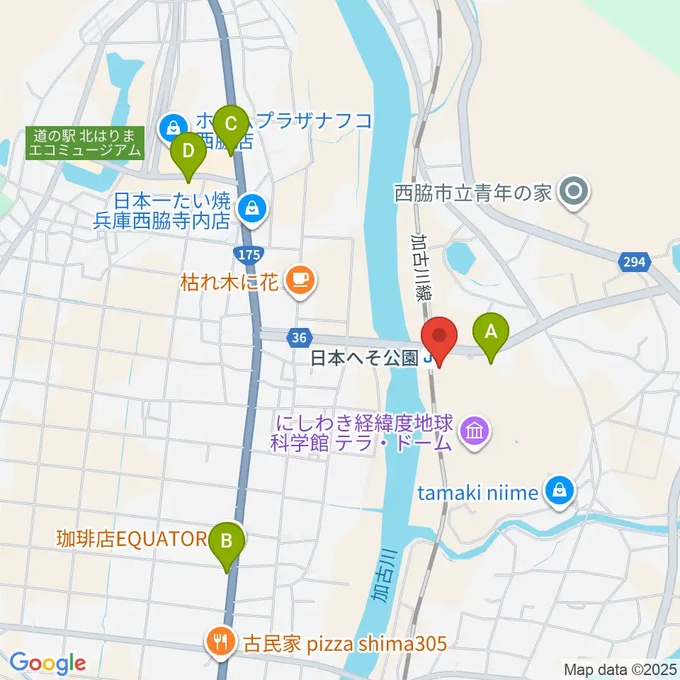 西脇市岡之山美術館周辺のファミレス・ファーストフード一覧地図