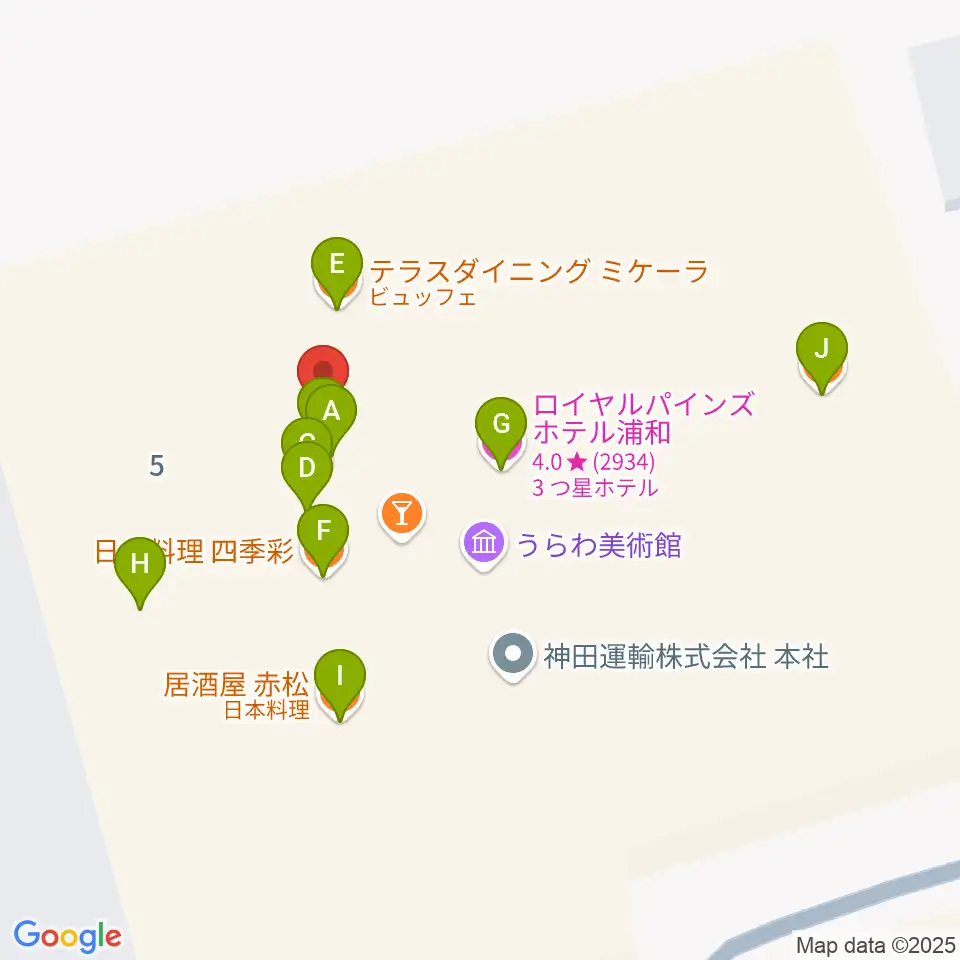 うらわ美術館周辺のファミレス・ファーストフード一覧地図