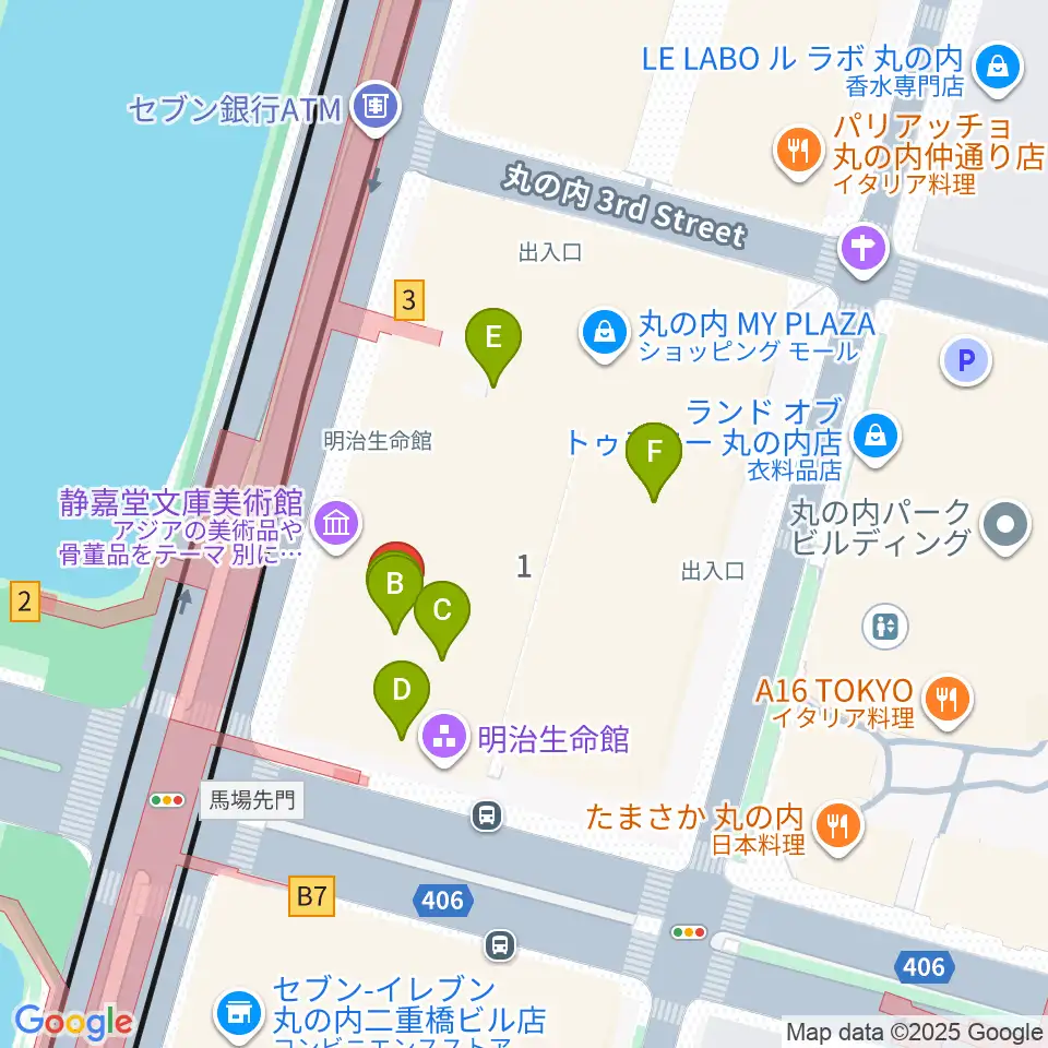 静嘉堂＠丸の内 静嘉堂文庫美術館周辺のファミレス・ファーストフード一覧地図