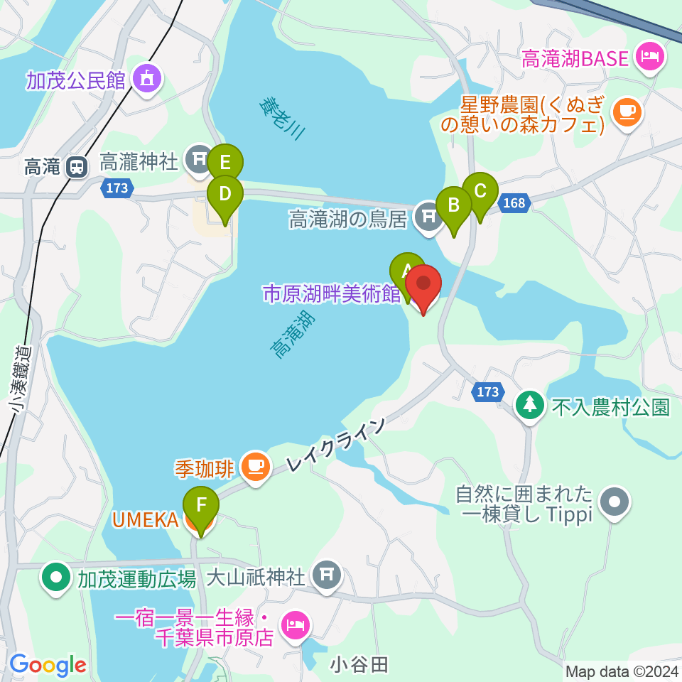 市原湖畔美術館周辺のファミレス・ファーストフード一覧地図