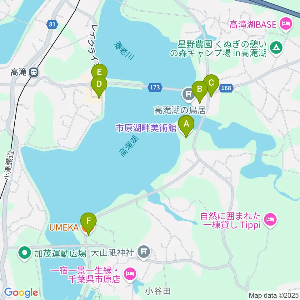 市原湖畔美術館周辺のファミレス・ファーストフード一覧地図