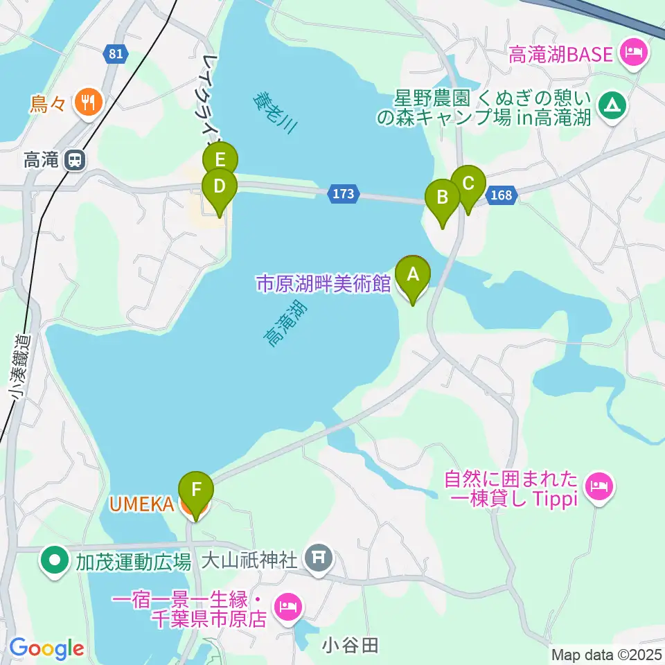 市原湖畔美術館周辺のファミレス・ファーストフード一覧地図