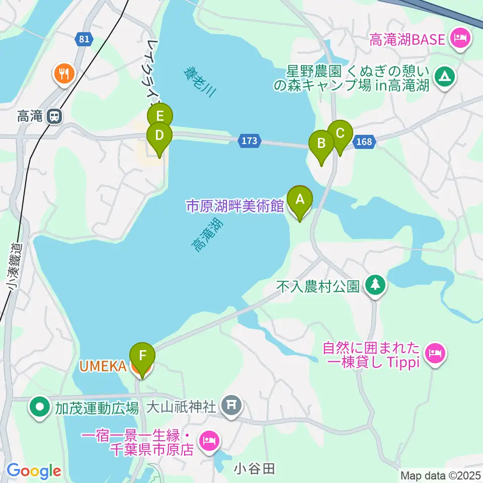 市原湖畔美術館周辺のファミレス・ファーストフード一覧地図