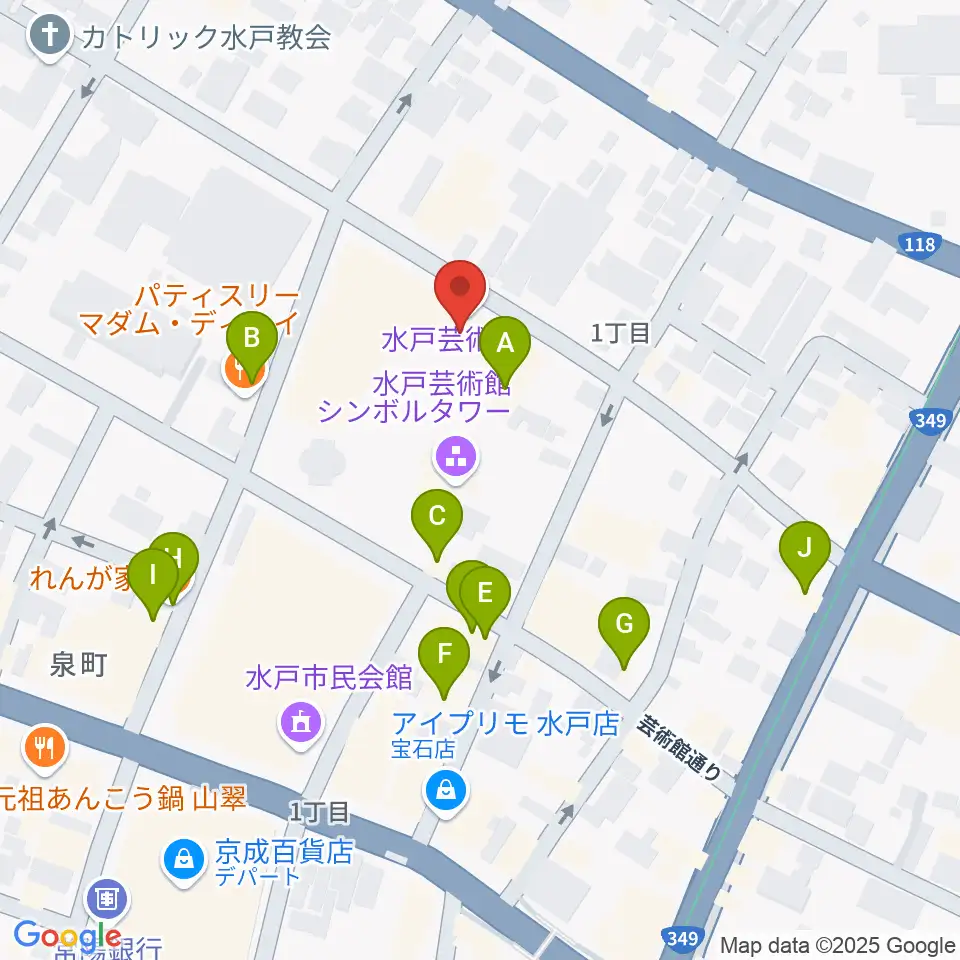 水戸芸術館 現代美術ギャラリー周辺のファミレス・ファーストフード一覧地図