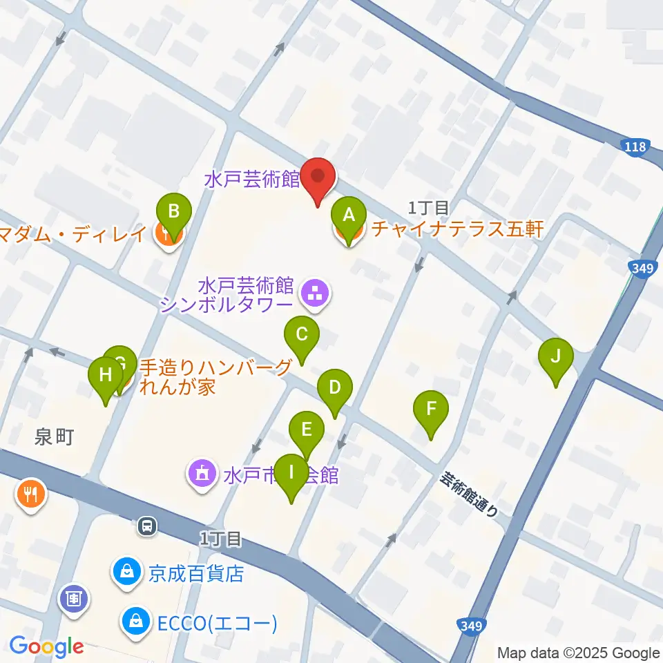 水戸芸術館 現代美術ギャラリー周辺のファミレス・ファーストフード一覧地図