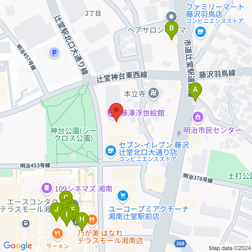 藤澤浮世絵館周辺のファミレス・ファーストフード一覧地図