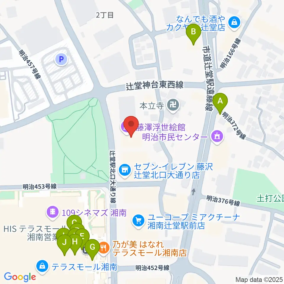 藤澤浮世絵館周辺のファミレス・ファーストフード一覧地図
