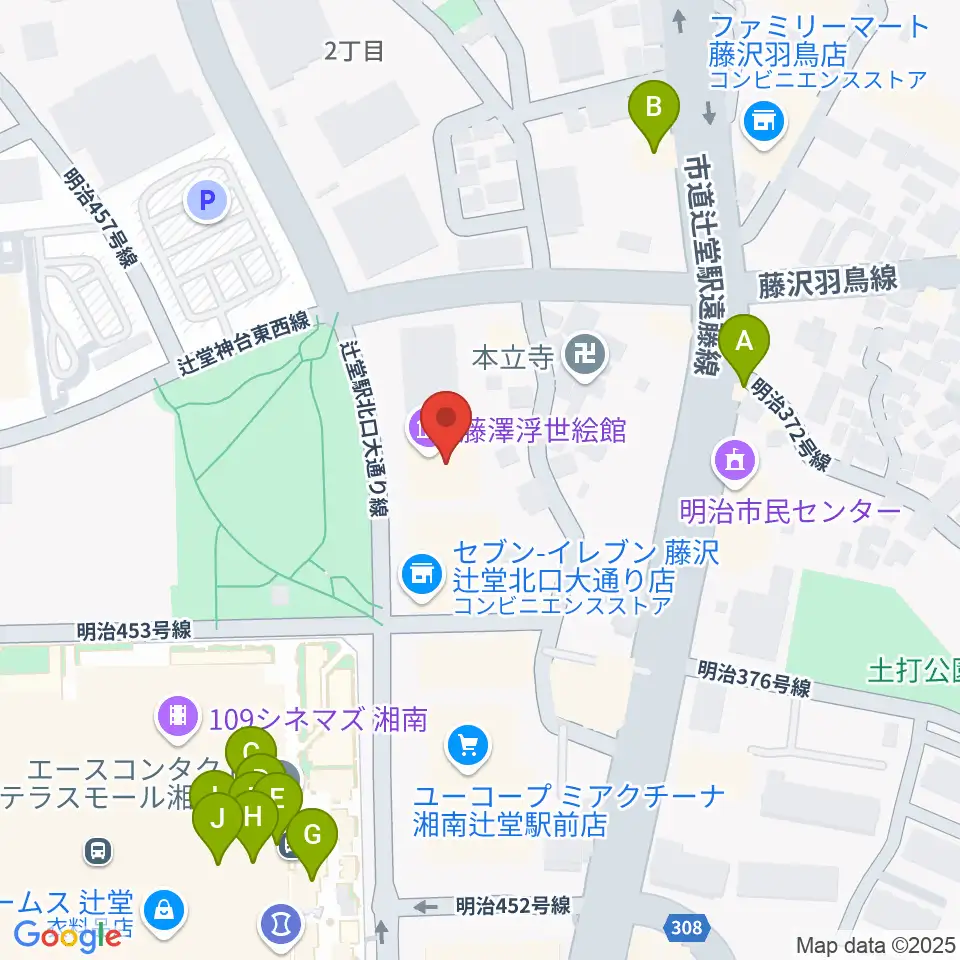 藤沢市アートスペース周辺のファミレス・ファーストフード一覧地図