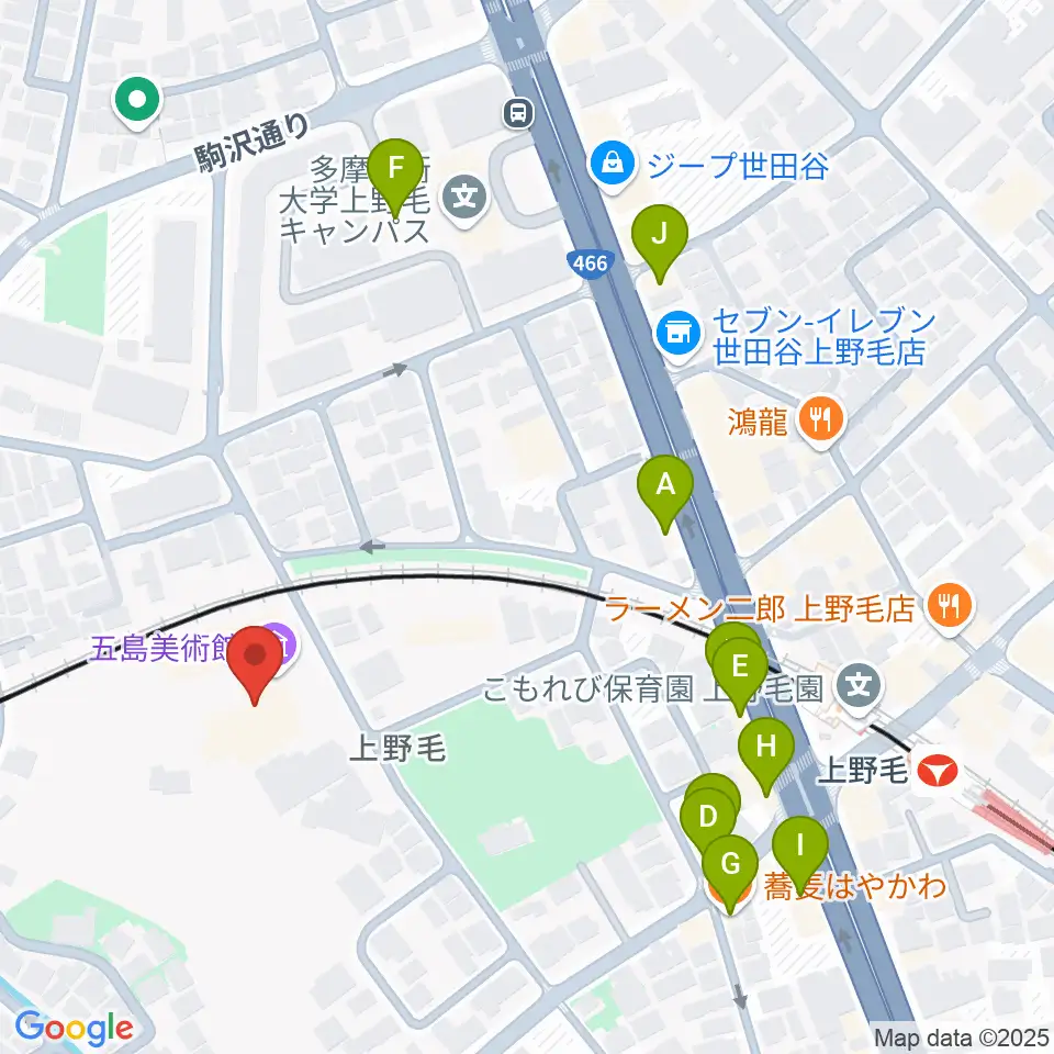 五島美術館周辺のファミレス・ファーストフード一覧地図