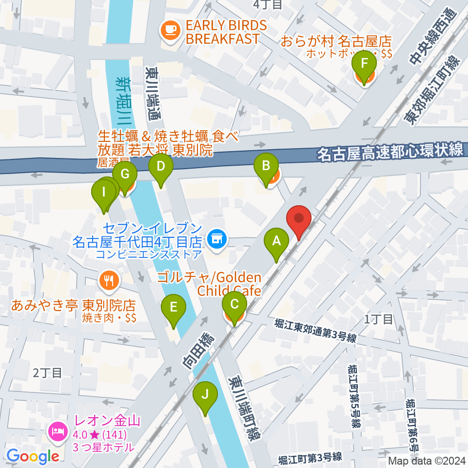 スタジオべティックス鶴舞店周辺のファミレス・ファーストフード一覧地図